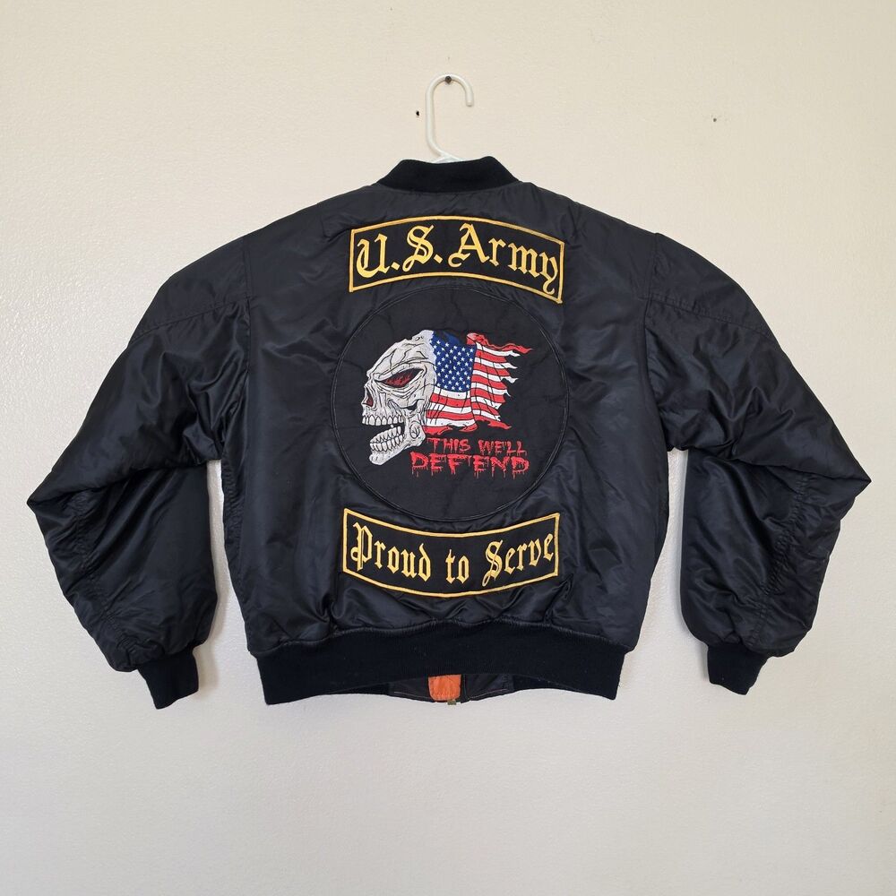 Rothco MA-1 Flight Bomber Jacket Flyer's Mens Medium Patriotic Patches Flag Army